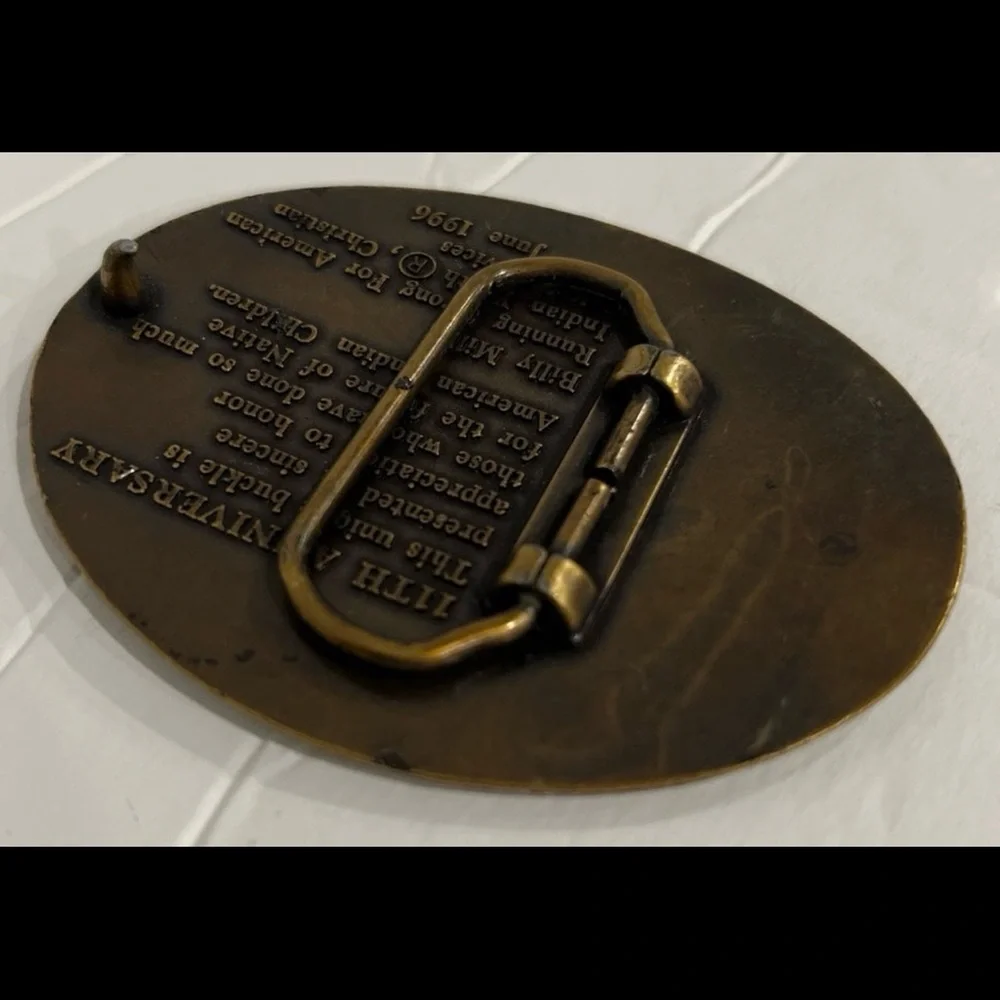 Running Strong for American Indian Youth Belt Buckle with Horse Brass 1996 #7